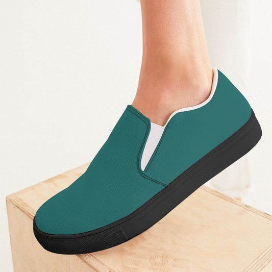 Teal Women's Slip-On Canvas Sneakers (CBG2-ME-DE) - Woman CloseUp
