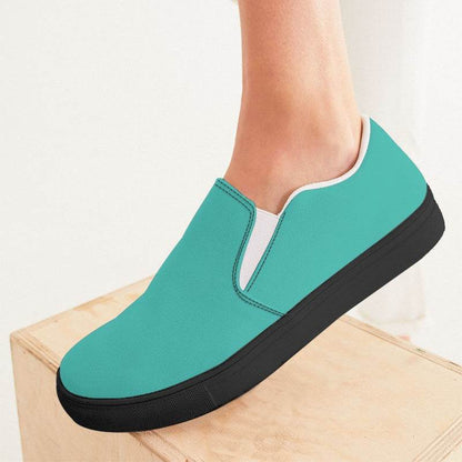 Turquoise Women's Slip-On Canvas Sneakers (CBG3-BR-ME) - Woman CloseUp