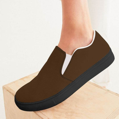 Vintage Brown Women's Slip-On Canvas Sneakers (O-FM-DA) - Woman CloseUp