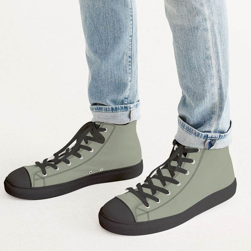 Vintage Gray Men's High-Top Canvas Sneakers (L-NE-ML) - Man CloseUp