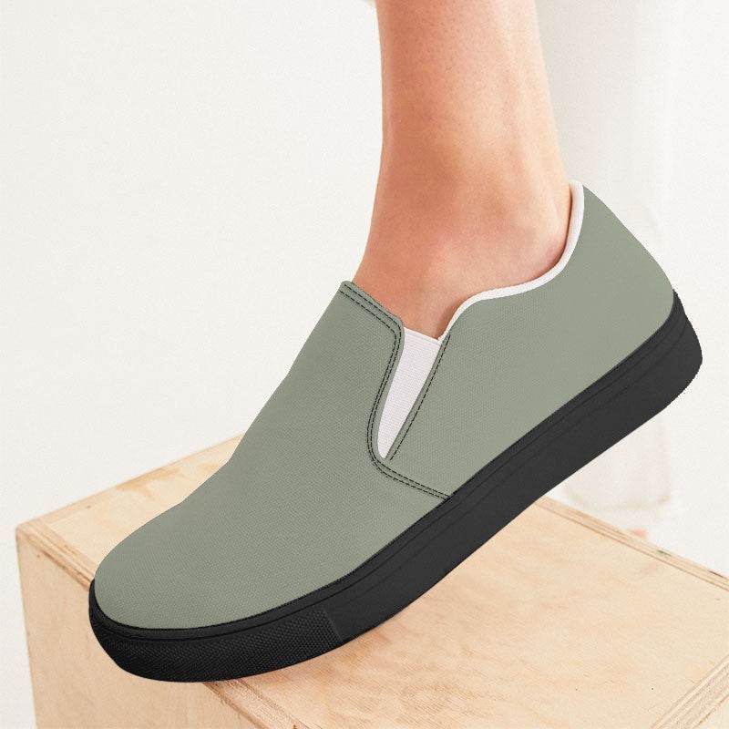 Vintage Gray Women's Slip-On Canvas Sneakers (L-NE-ML) - Woman CloseUp