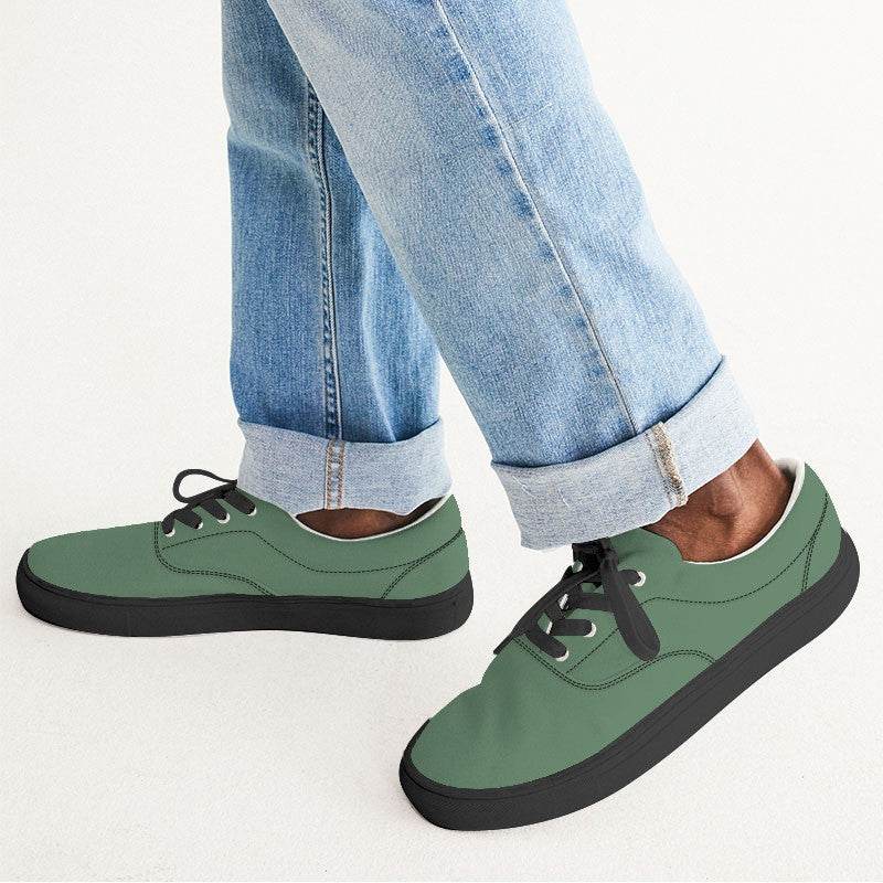 Vintage Green Men's Canvas Sneakers (G-FM-ME) - Man CloseUp