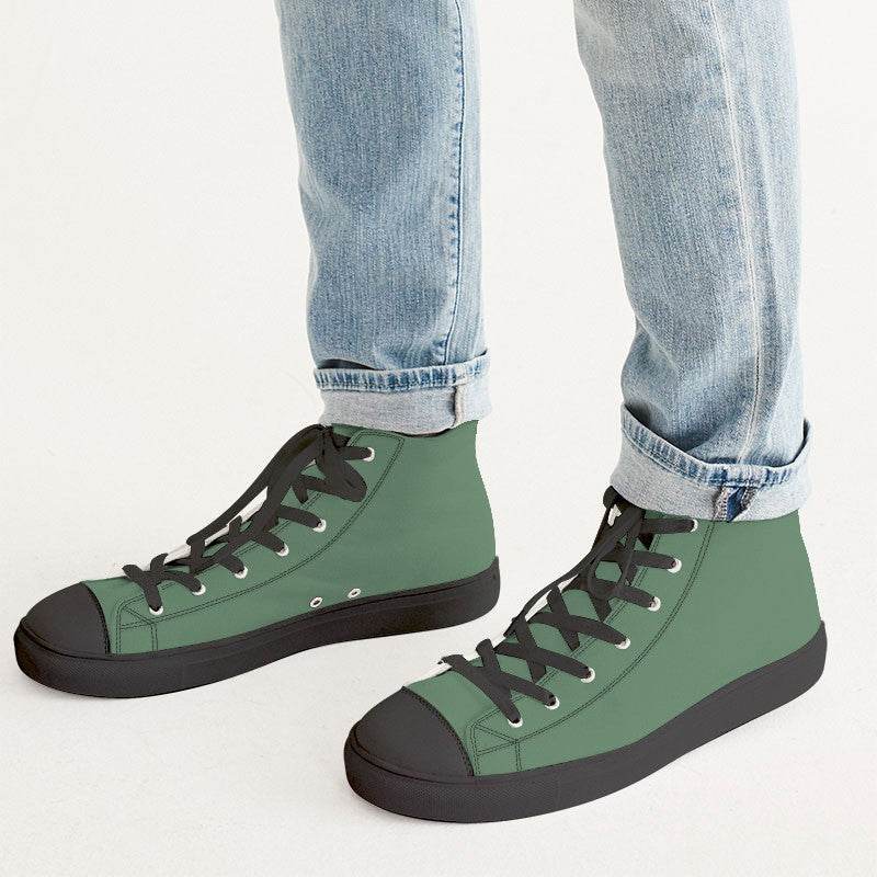 Vintage Green Men's High-Top Canvas Sneakers (G-FM-ME) - Man CloseUp