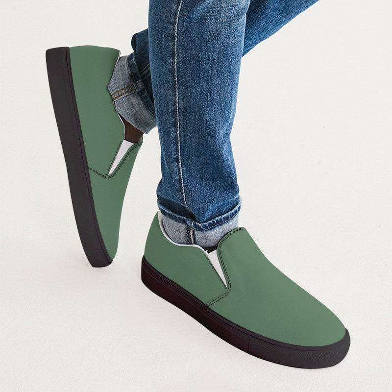 Vintage Green Men's Slip-On Canvas Sneakers (G-FM-ME) - Man CloseUp
