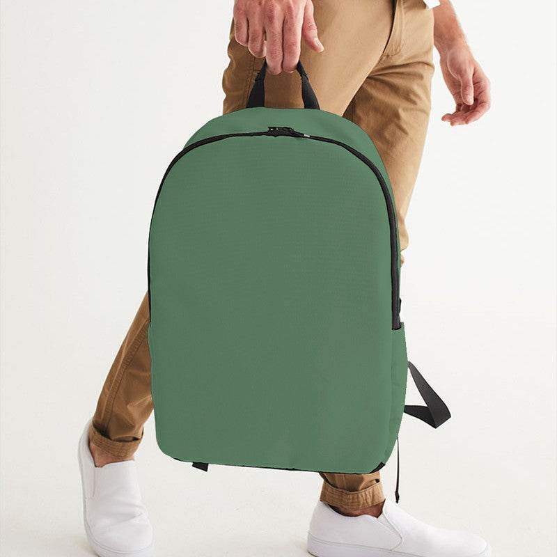 Vintage Green Waterproof Backpack (G-FM-ME) - Man Holding CloseUp