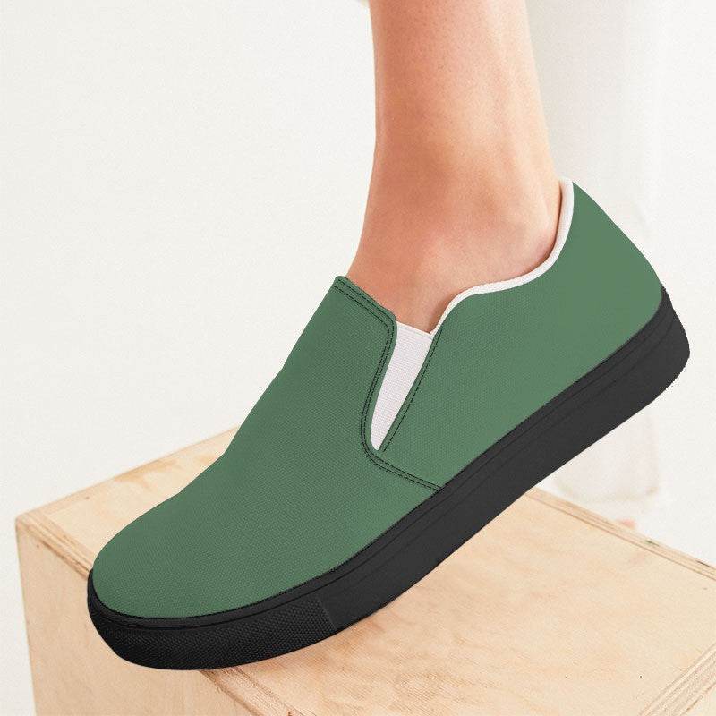 Vintage Green Women's Slip-On Canvas Sneakers (G-FM-ME) - Woman CloseUp