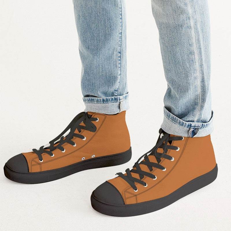 Vintage Orange Men's High-Top Canvas Sneakers (OR1-CL-DE) - Man CloseUp