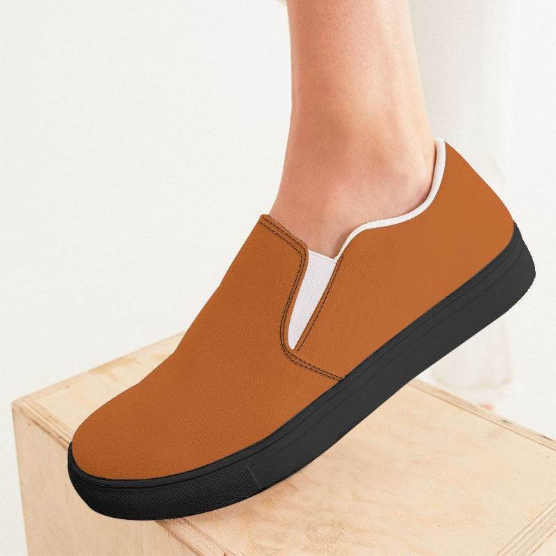 Vintage Orange Women's Slip-On Canvas Sneakers (OR1-CL-DE) - Woman CloseUp