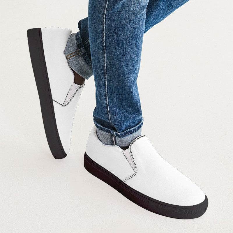 White Men's Slip-On Canvas Sneakers (N-FN-WH) - Man CloseUp
