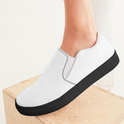 White Women's Slip-On Canvas Sneakers (N-FN-WH) - Woman CloseUp