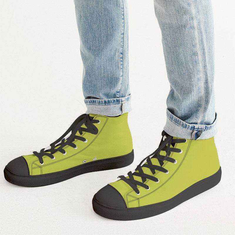 Yellow-Green Men's High-Top Canvas Sneakers (LY1-CL-ME) - Man CloseUp