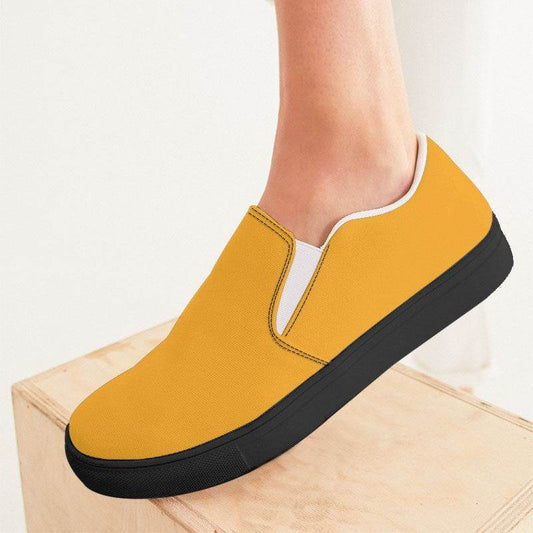 Yellow-Orange Women's Slip-On Canvas Sneakers (YO2-BR-ME) - Woman CloseUp