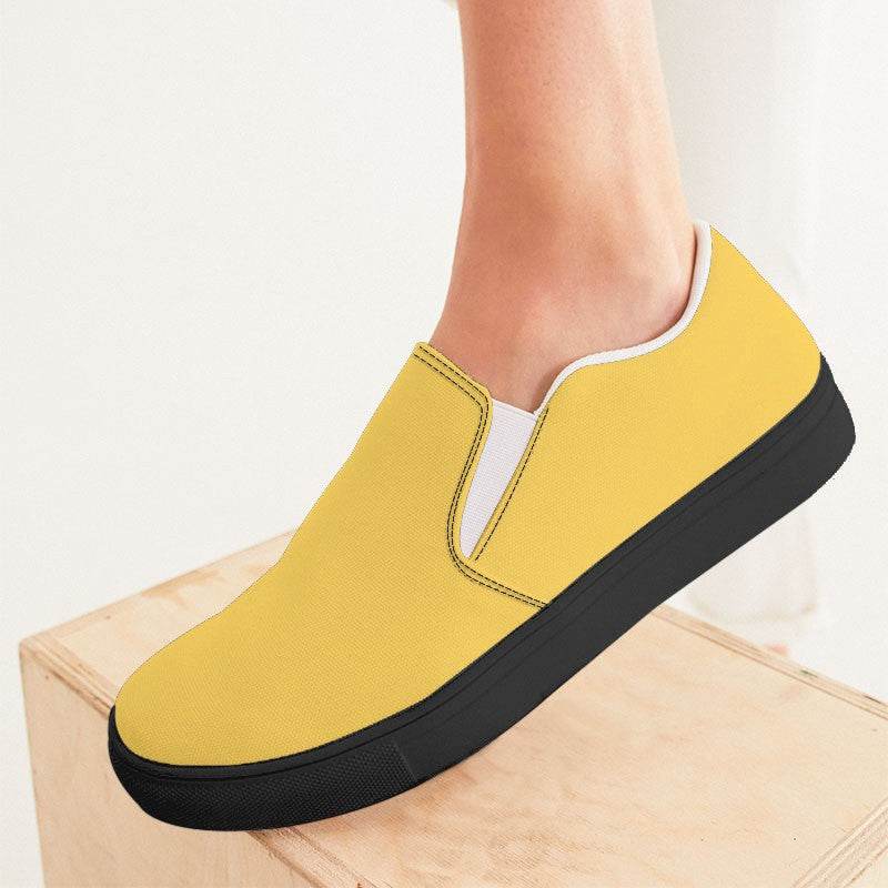 Yellow Women's Slip-On Canvas Sneakers (Y-CL-LI) - Woman CloseUp