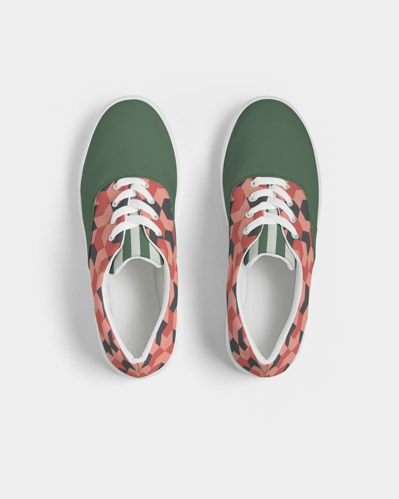 Green Red Geometric Striped | Women's | Canvas Sneakers