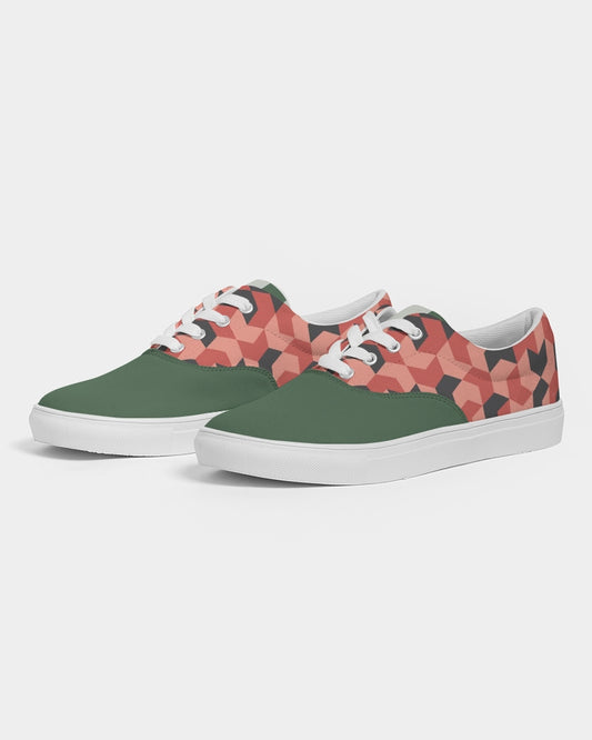 Green Red Geometric Striped | Women's | Canvas Sneakers