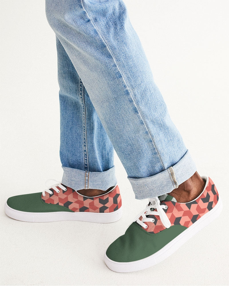 Green Red Geometric Striped | Men's | Canvas Sneakers