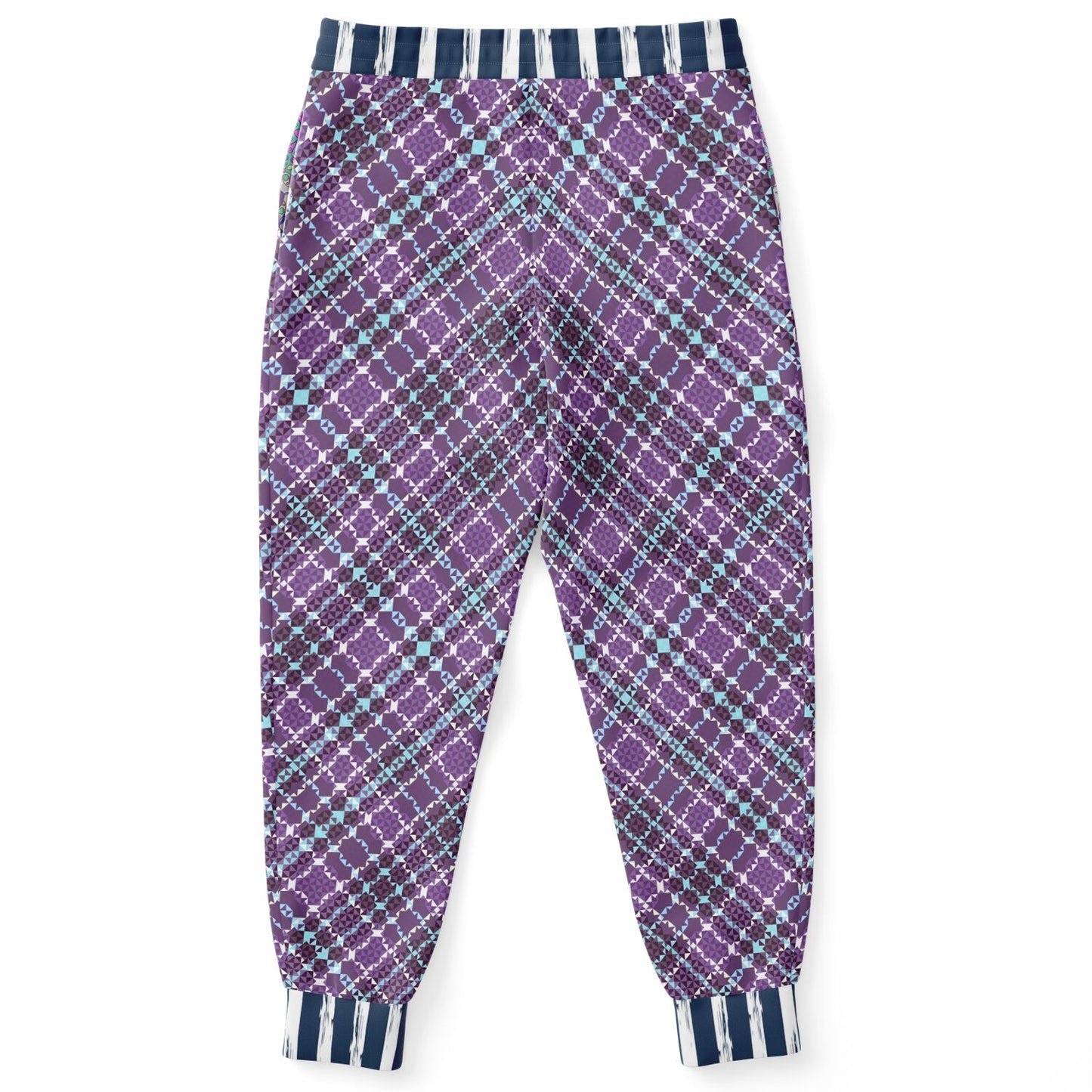 Classy Purple Checker & Stripe Unisex Joggers with PLUS sizes