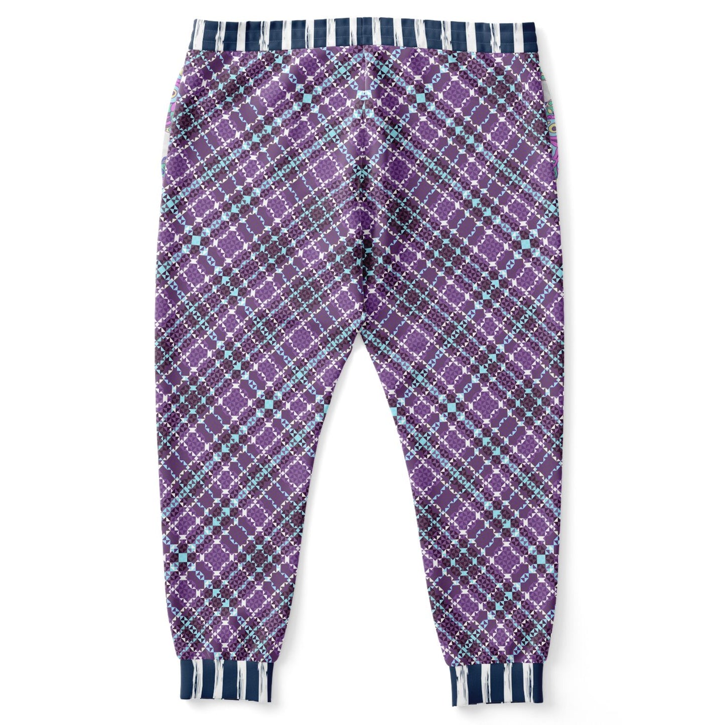 Classy Purple Checker & Stripe Unisex Joggers with PLUS sizes