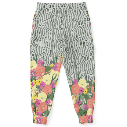 Summer Flower Hand Drawn Striped Unisex Joggers with PLUS sizes