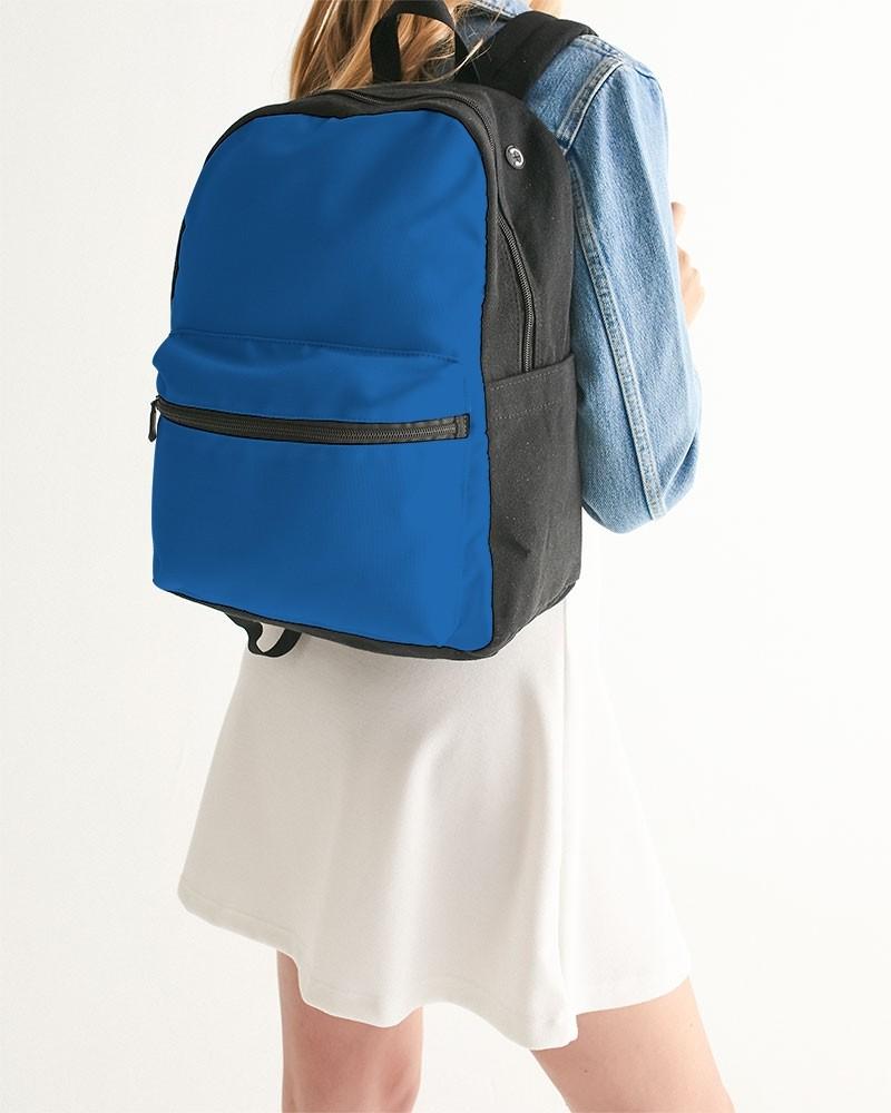 Bright Blue Canvas Backpack C100M75Y0K0 - Woman Back Closeup