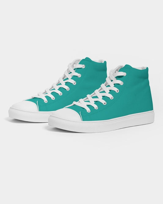Bright Blue Cool Green High-Top Canvas Sneakers C100M0Y50K0 - Side 3