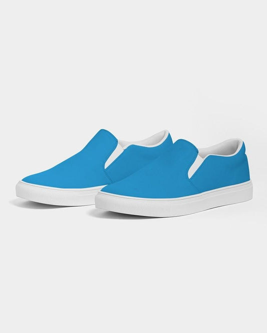 Bright Blue Cyan Women's Slip-On Canvas Sneakers C100M25Y0K0 - Side 3