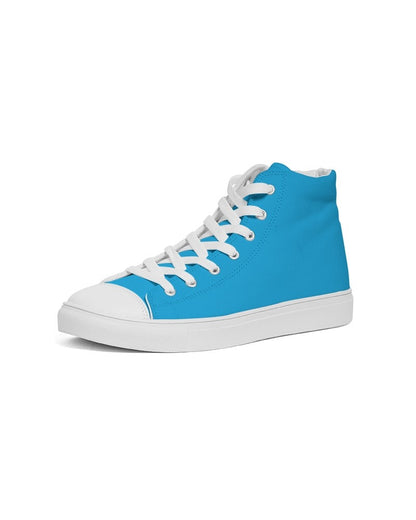 Bright Cyan High-Top Canvas Sneakers C100M0Y0K0 - Side 2