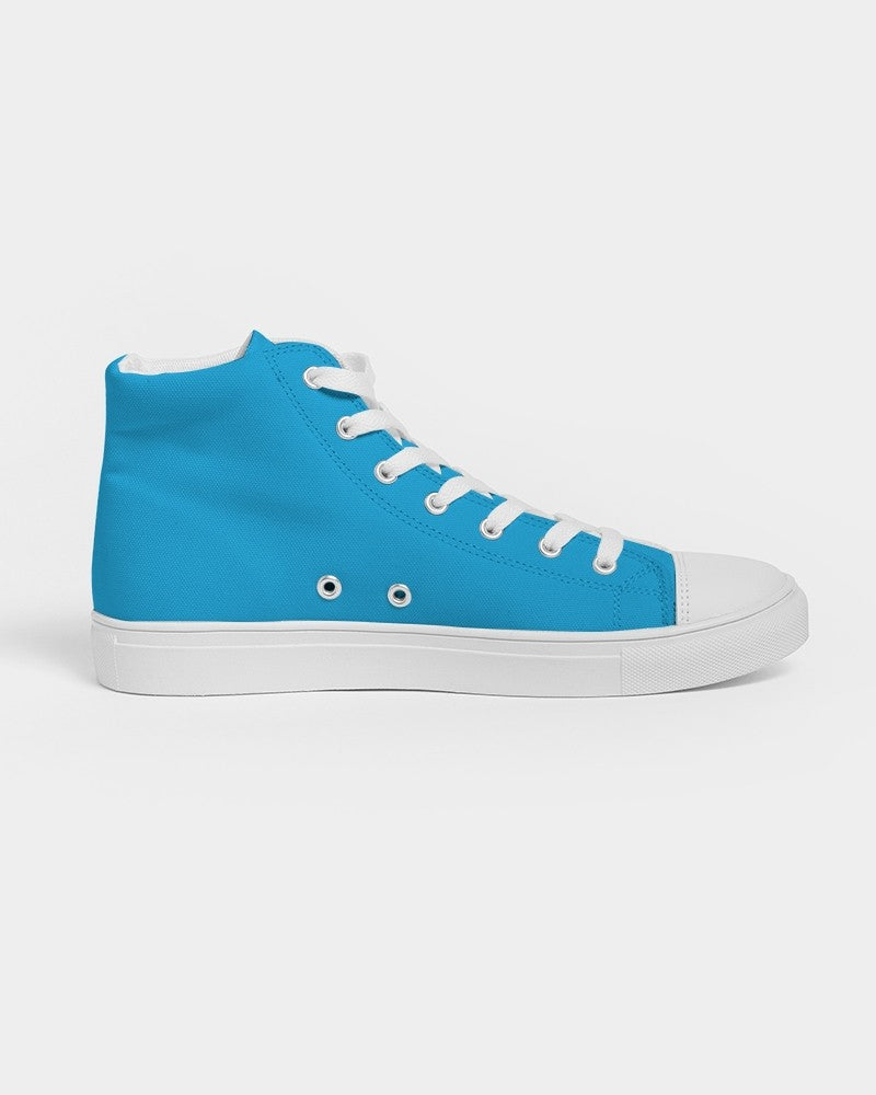 Bright Cyan High-Top Canvas Sneakers C100M0Y0K0 - Side 4