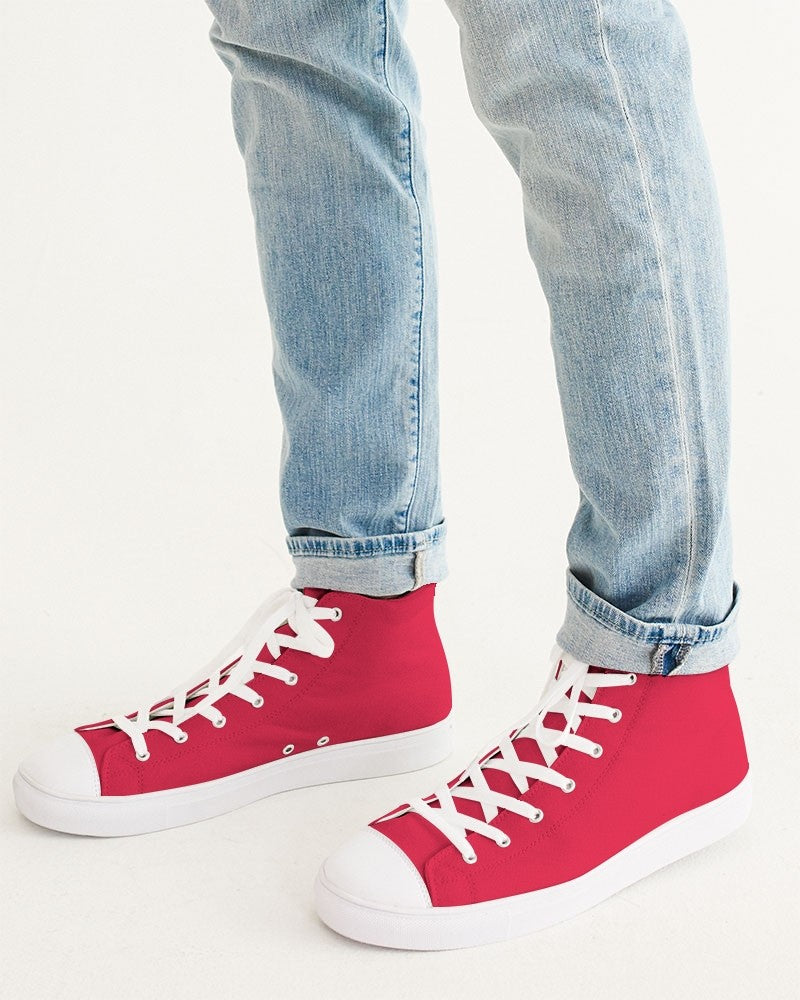 Bright Pink Red High-Top Canvas Sneakers C0M100Y75K0 - Man CloseUp