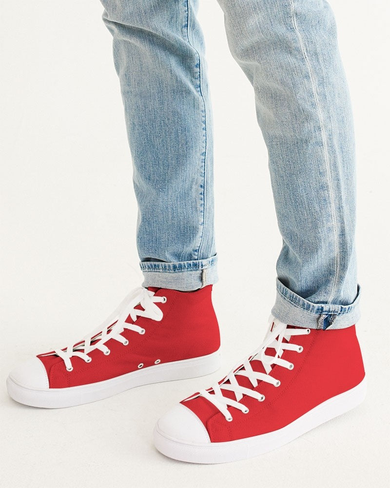 Bright Red High-Top Canvas Sneakers C0M100Y100K0 - Man CloseUp