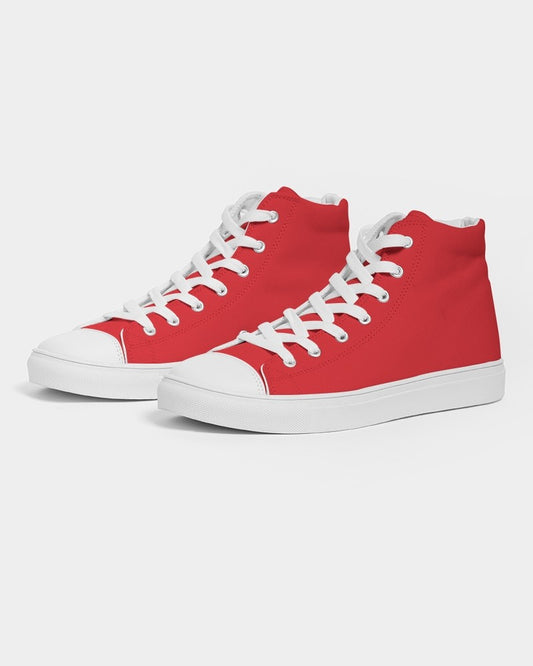Bright Red High-Top Canvas Sneakers C0M100Y100K0 - Side 3