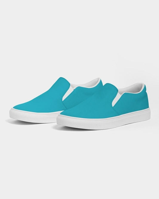 Bright Warm Cyan Men's Slip-On Canvas Sneakers C100M0Y25K0 - Side 3