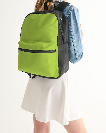 Bright Warm Green Canvas Backpack C38M0Y100K0 - Woman Back Closeup