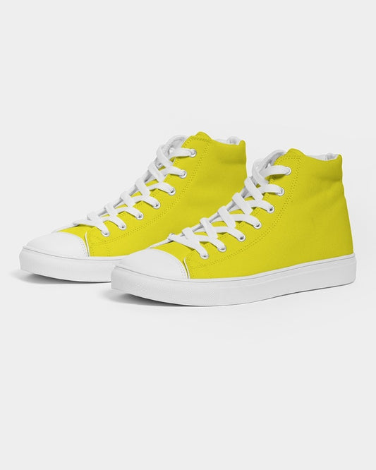 Bright Yellow High-Top Canvas Sneakers C0M0Y100K0 - Side 3