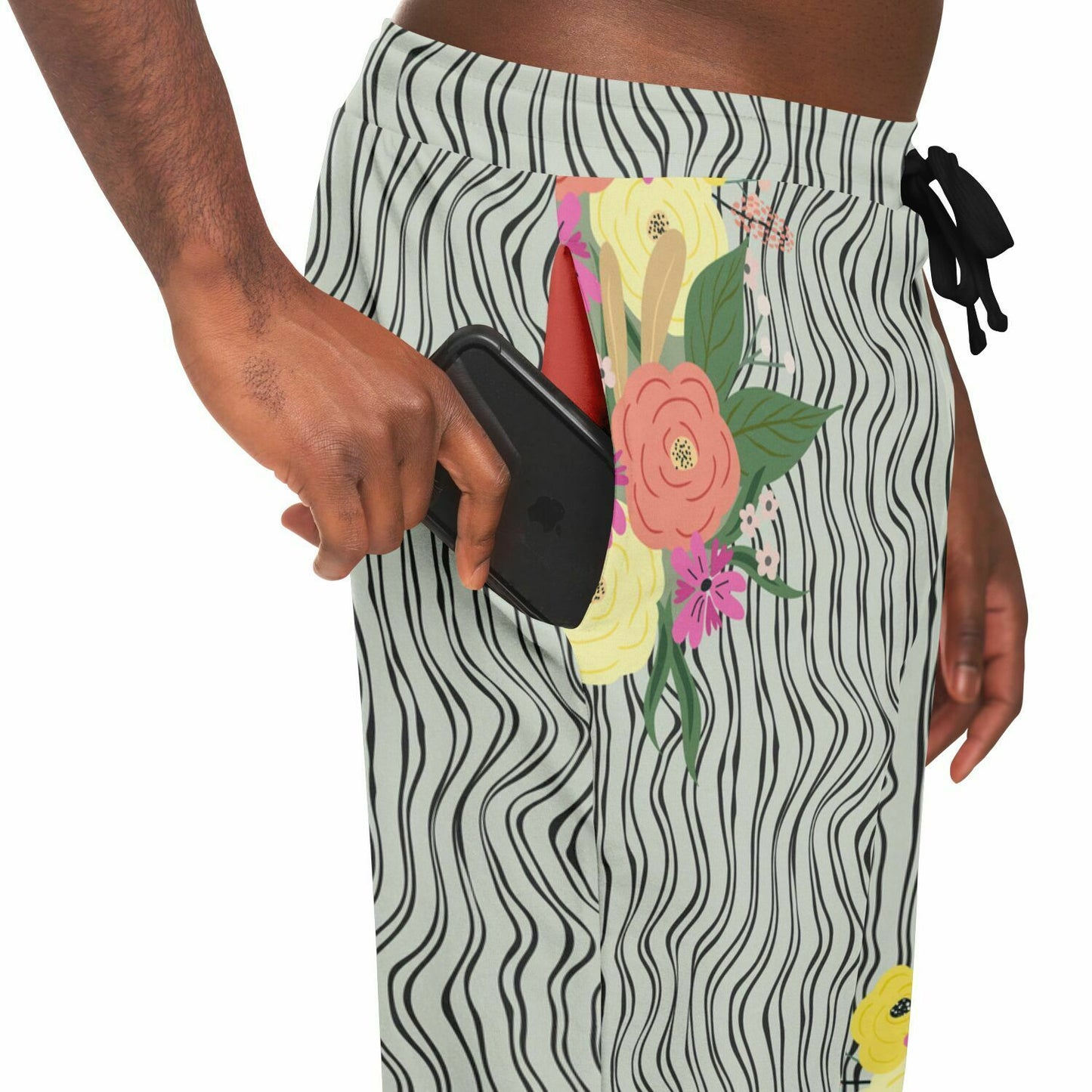 Summer Flower Hand Drawn Striped Unisex Joggers with PLUS sizes