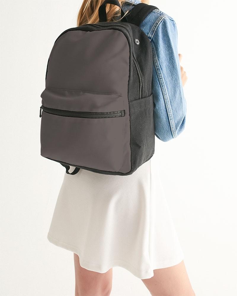 Dark Brown Canvas Backpack C60M60Y60K30 - Woman Back Closeup