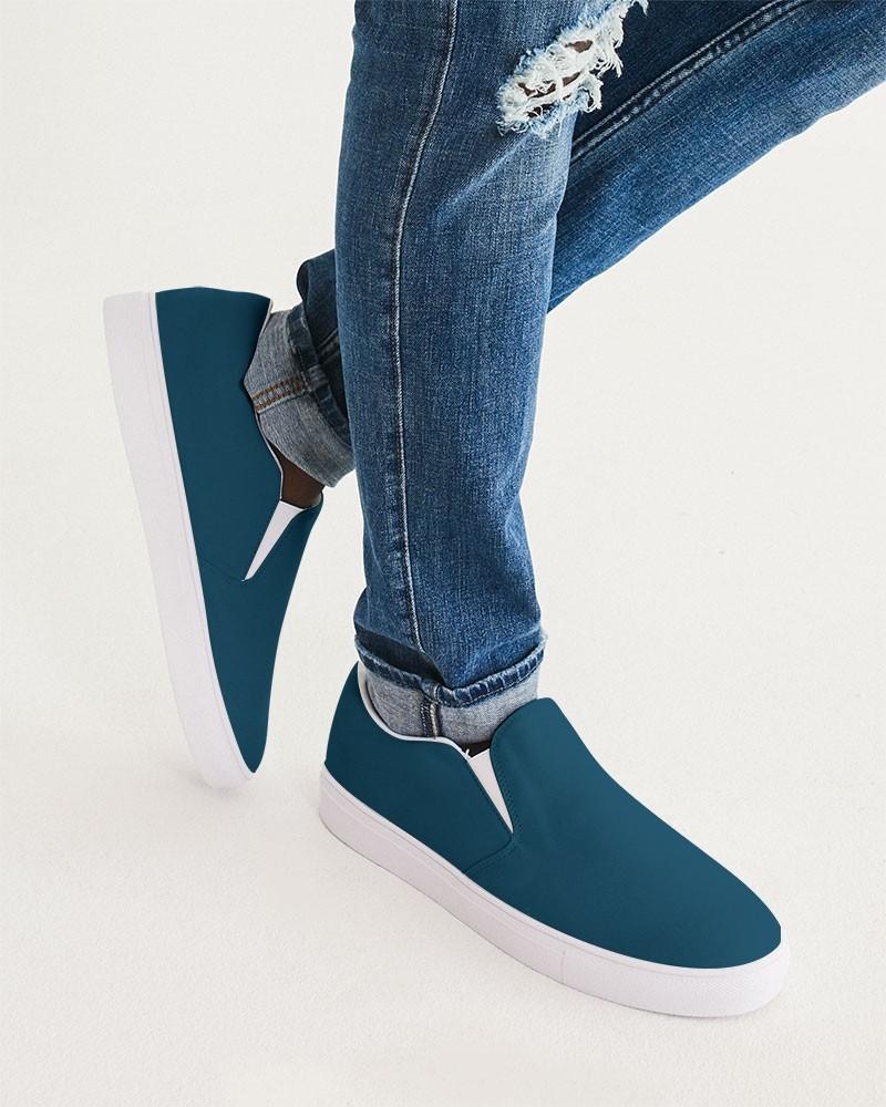 Dark Cyan Men's Slip-On Canvas Sneakers C100M0Y0K80 - Man CloseUp