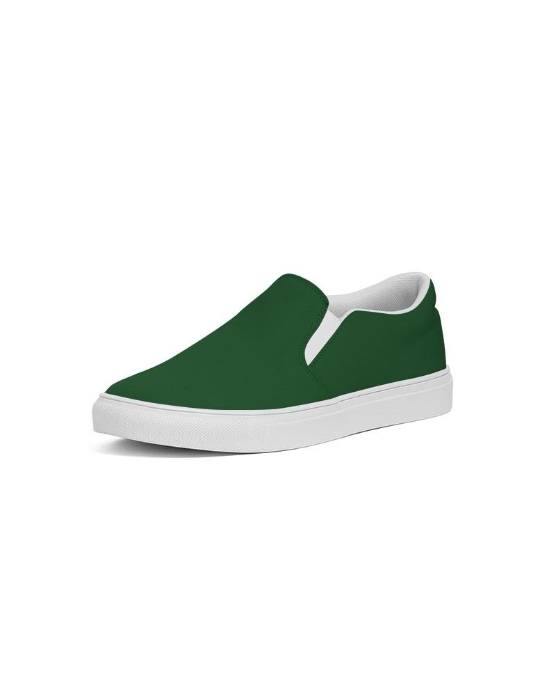 Dark Green Men's Slip-On Canvas Sneakers C100M0Y100K80 - Side 2