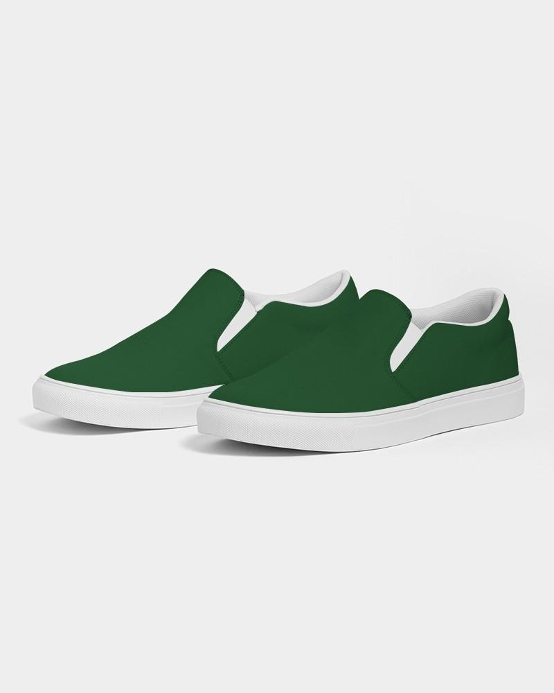 Dark Green Men's Slip-On Canvas Sneakers C100M0Y100K80 - Side 3