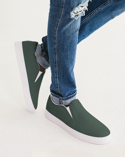 Dark Green Men's Slip-On Canvas Sneakers C30M0Y30K80 - Man CloseUp