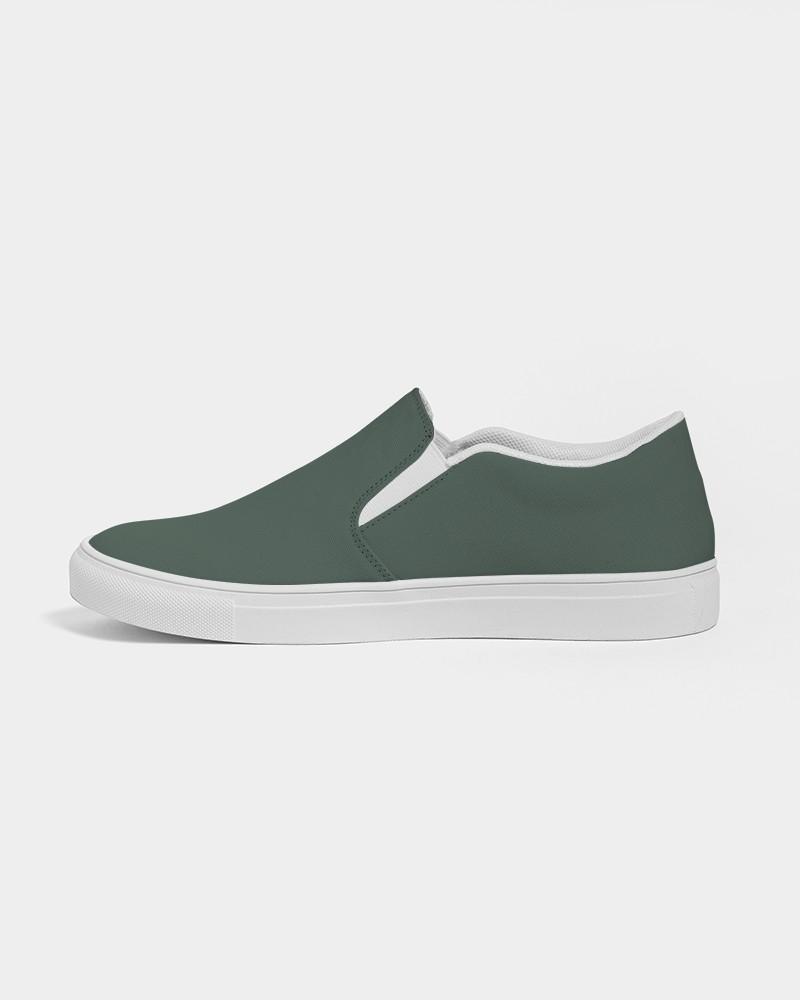 Dark Green Women's Slip-On Canvas Sneakers C30M0Y30K80 - Side 1
