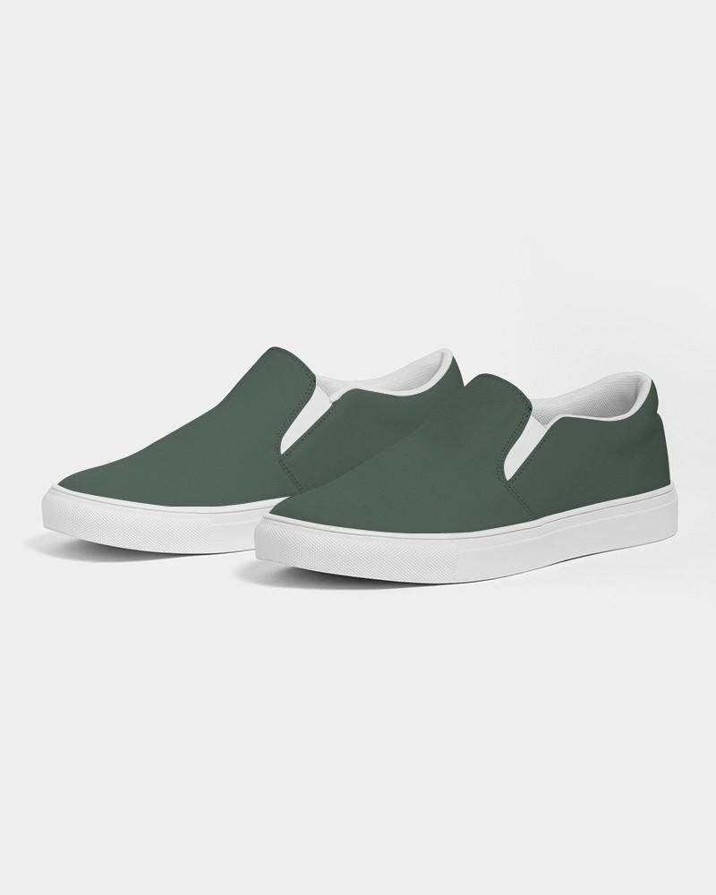 Dark Green Women's Slip-On Canvas Sneakers C30M0Y30K80 - Side 3