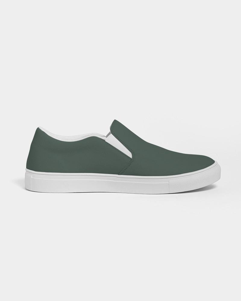 Dark Green Women's Slip-On Canvas Sneakers C30M0Y30K80 - Side 4