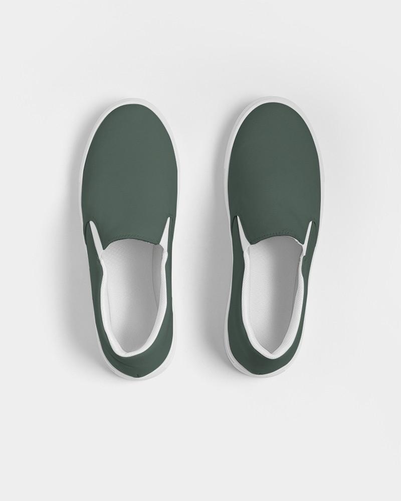 Dark Green Women's Slip-On Canvas Sneakers C30M0Y30K80 - Top