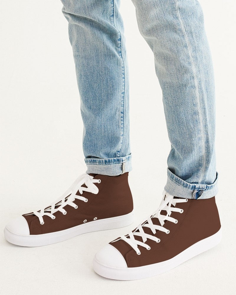 Dark Red Brown High-Top Canvas Sneakers C0M60Y60K80 - Man CloseUp