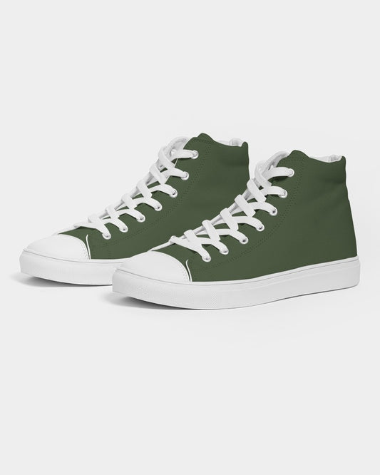 Dark Warm Green High-Top Canvas Sneakers C30M0Y60K80 - Side 3