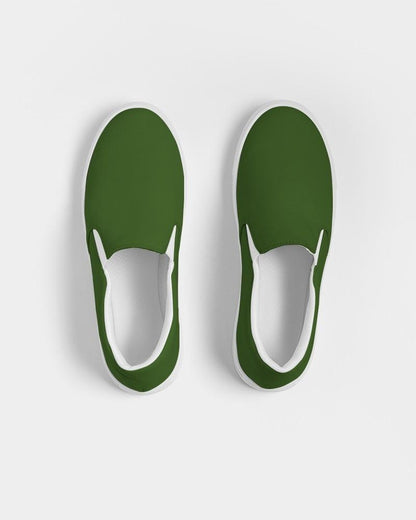 Dark Warm Green Men's Slip-On Canvas Sneakers C50M0Y100K80 - Top