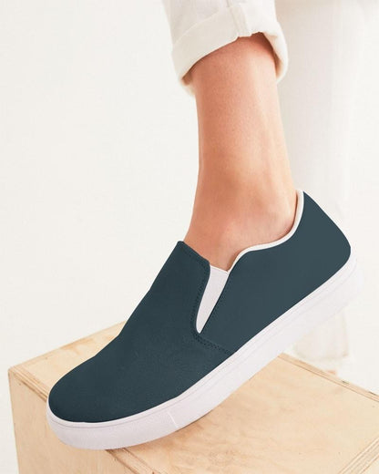 Deep Dark Cyan Women's Slip-On Canvas Sneakers C30M0Y0K90 - Woman CloseUp