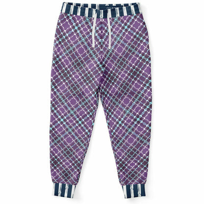 Classy Purple Checker & Stripe Unisex Joggers with PLUS sizes