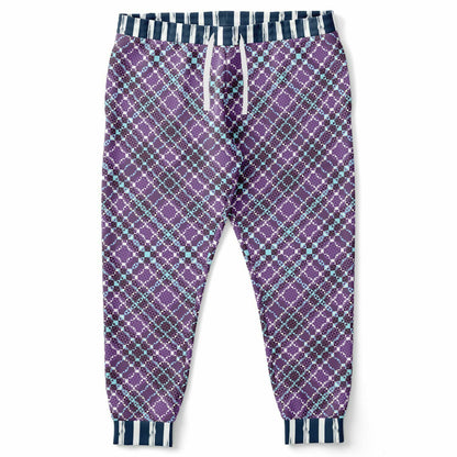 Classy Purple Checker & Stripe Unisex Joggers with PLUS sizes